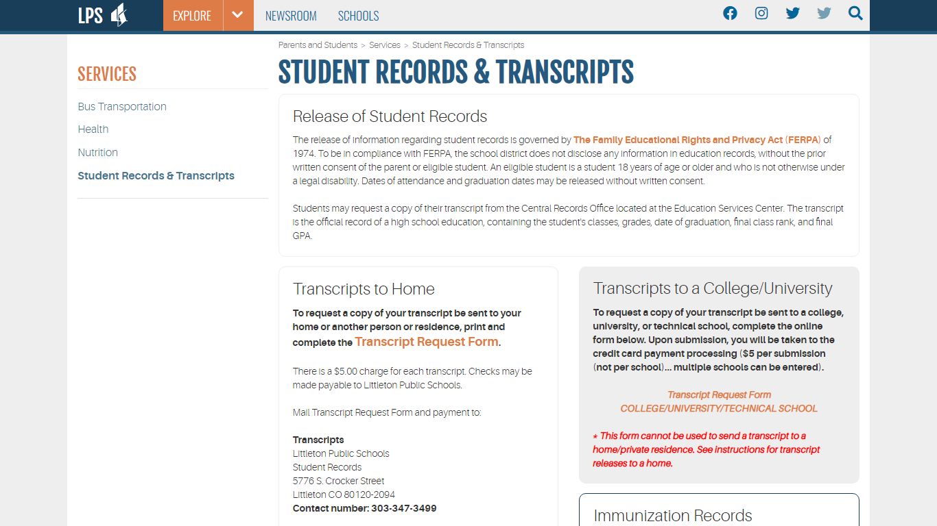 Student Records & Transcripts | Littleton Public Schools